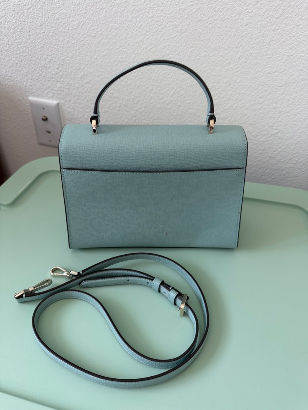 kate spade mint leather top-handle satchel with daisy appliqués - Picture 3 of 4